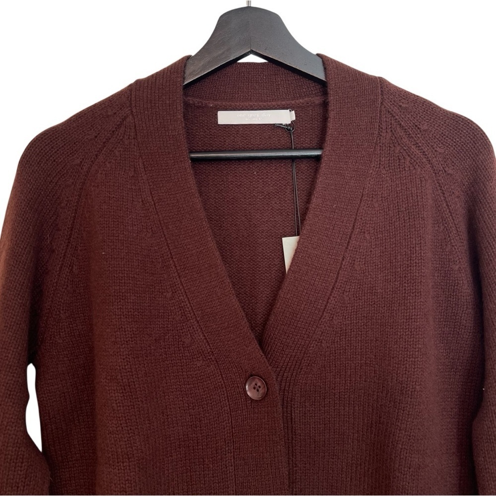 One Grey Day Curtis Cashmere Cardigan Cinnabar Brown X-Small NWT Minimalist Cozy - Picture 2 of 6
